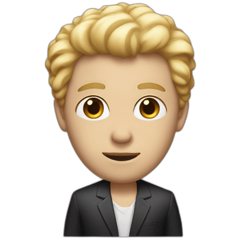 man with big eyes looking to the left with blond hair and a gradient suit with black shoes emoji