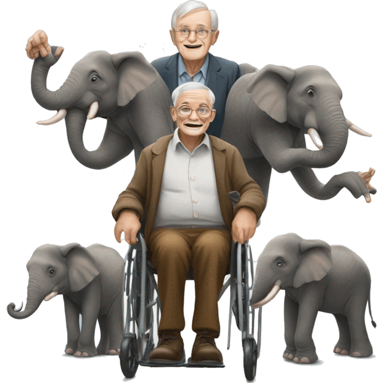 old man in wheel chair lifting 10 elephants with his finger emoji