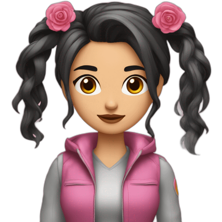 Chica morena con pelo más largo del lado derecho con mechas rosas emoji