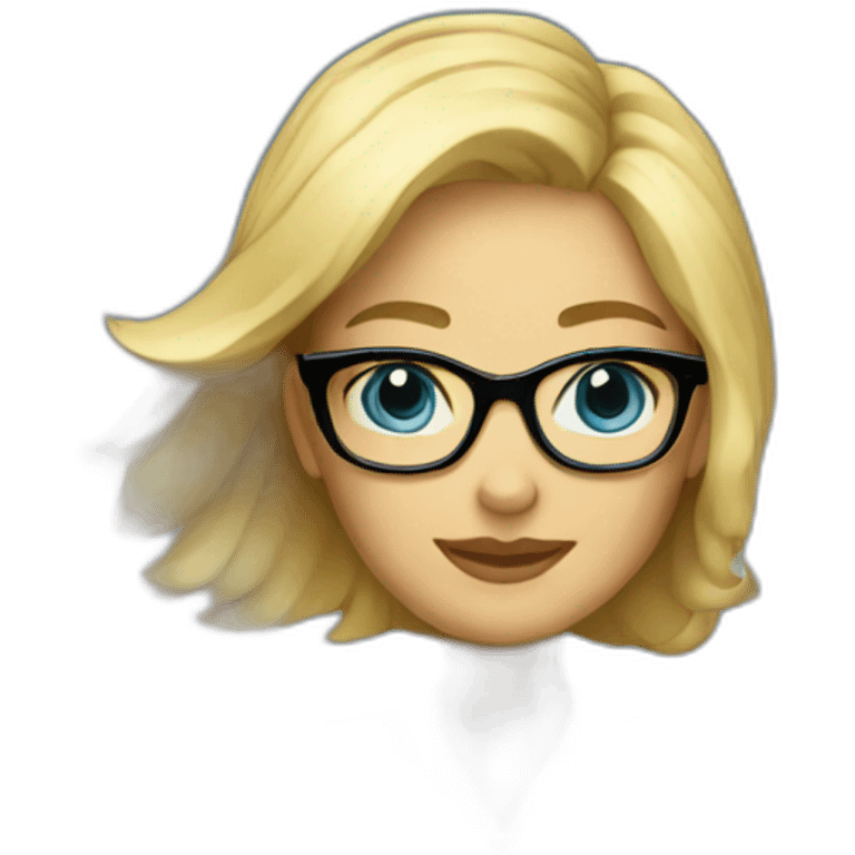 A Woman blond hair and blue eyes whit glasses and busines attire emoji