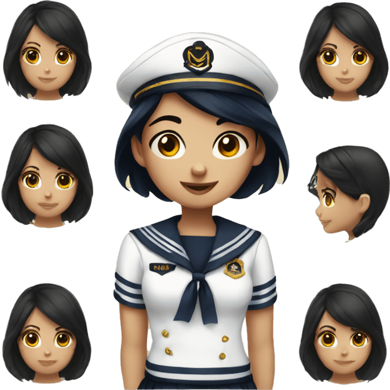 Girl sailor black hair navy with eyes dark brown emoji