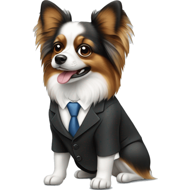 Papillon dog in a business suit emoji