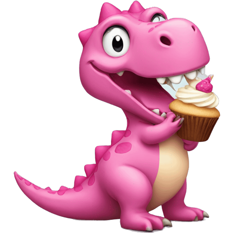 Pink Dinosaur eating a cupcake emoji