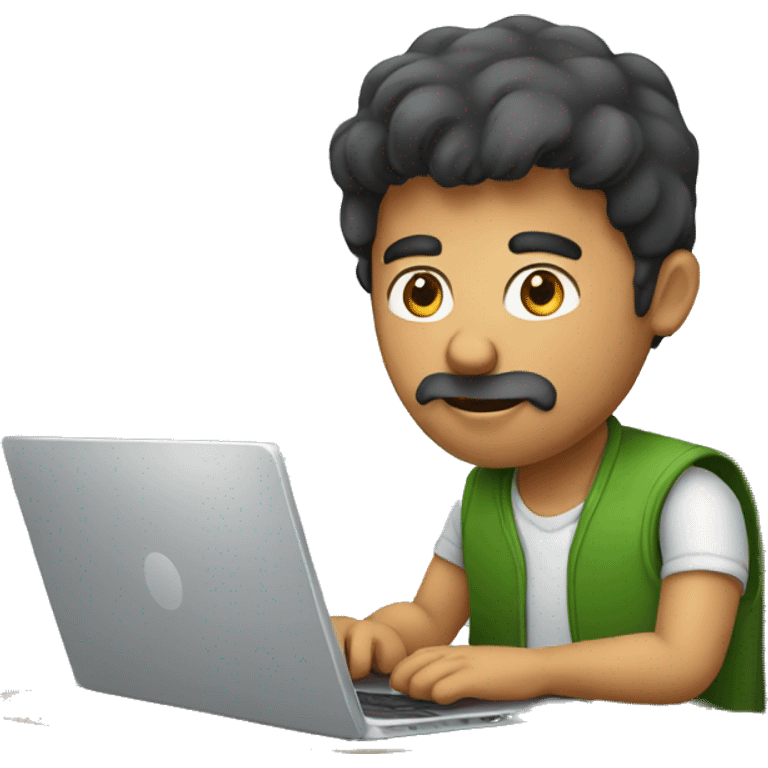 pakistani man working on laptop. facing me emoji