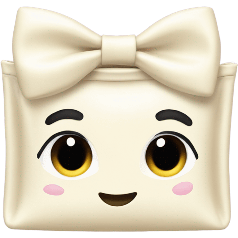 cream cosmetic bag with bow emoji