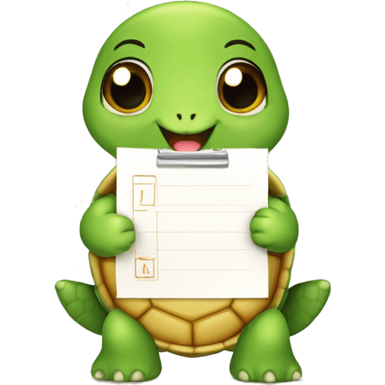 A cute little turtle with a task list with check mark emoji