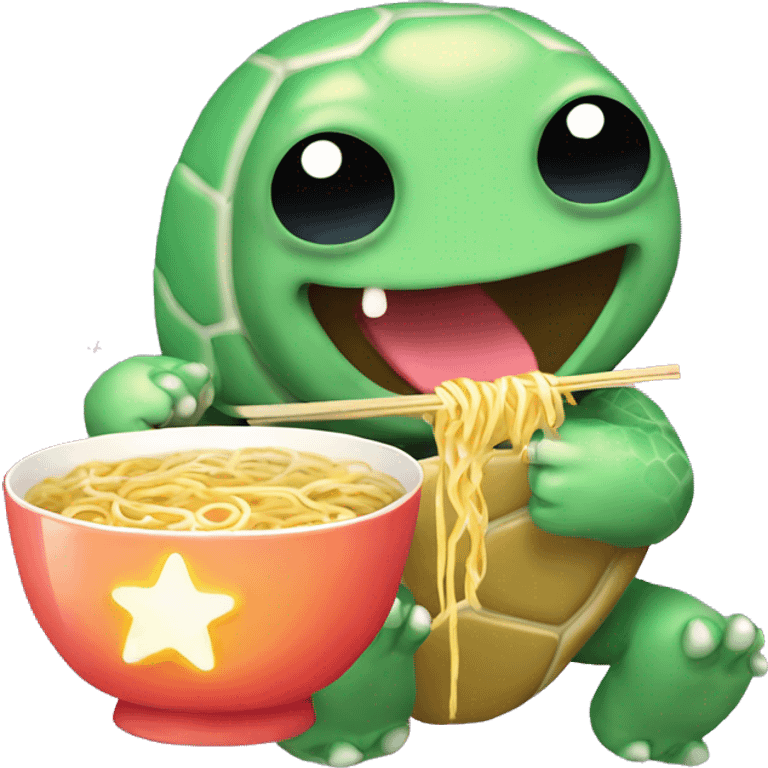 Kawaii neon star glitter turtle eating ramen emoji    emoji