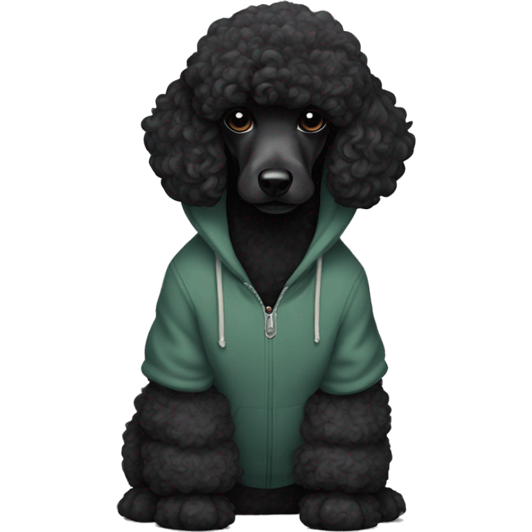 Black poodle wearing a hoodie emoji