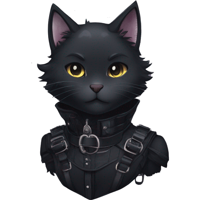 Gorgeous furry gothic dark techwear anime style anthro black cat furry with blushing face aesthetic and pretty edgy black with collar and harness trending style emoji