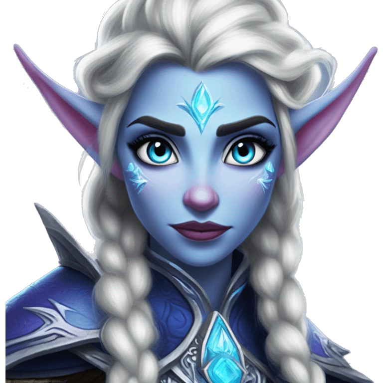 Night Elf Elsa in Warcraft style, oil paint, mysterious eyes, intricate lips, masterpiece portrait, beautiful, desirable, logical emoji