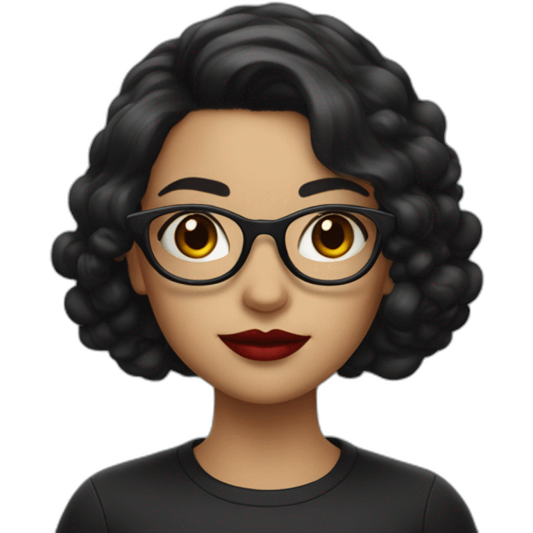 A girl with a dark hairstyle, red lipstick on her lips and glasses for vision emoji