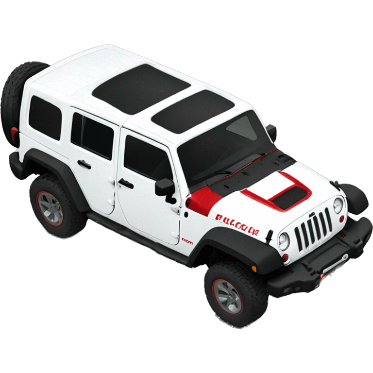 White Jeep Wrangler Rubicon with white roof and red accents  emoji