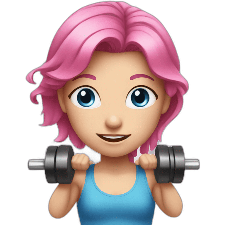 girl with pink hair and blue eyes who lifting weight emoji