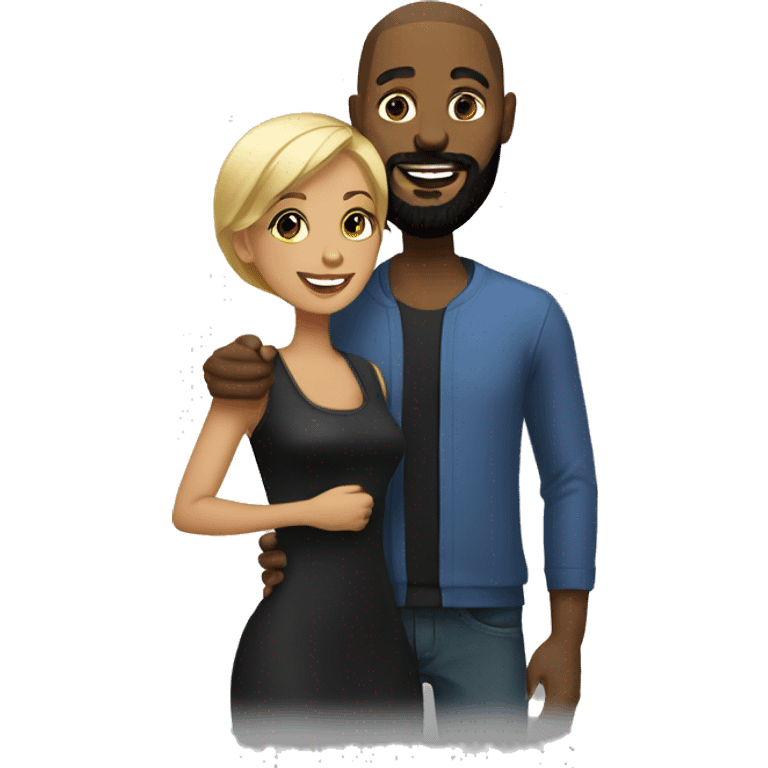 Black bearded man and short blonde hair black woman happy together  emoji