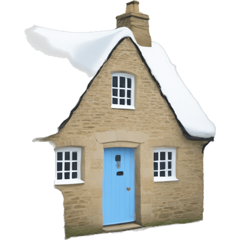 Snowy stone cotswolds cottage with sky blue door  emoji