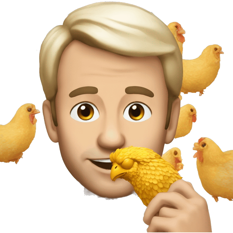 Macron who eats chicken with faith emoji