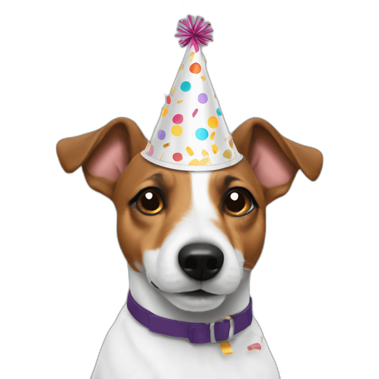 jack russel with party hat and confetti emoji