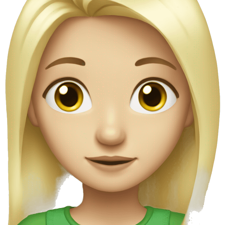 Girl, blonde hair, white, green eyes;man, emoji