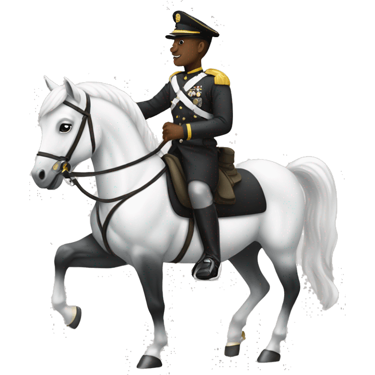 A black military man riding a white horse  emoji