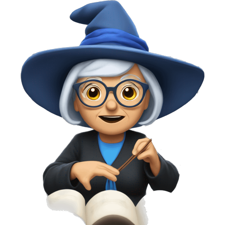 smart granny witch with glasses and blue hat directing orchestra emoji