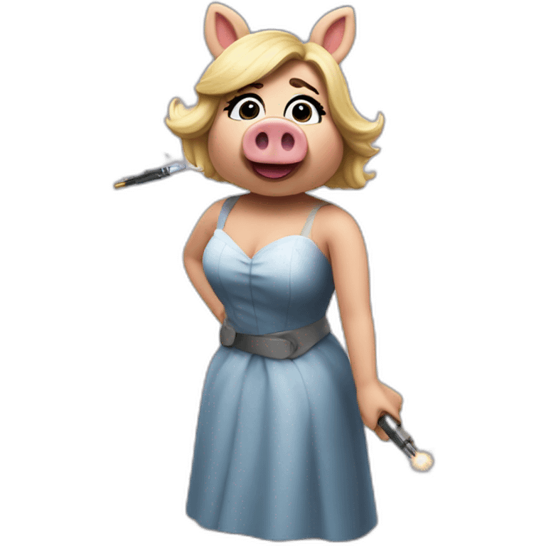 Miss Piggy being injured by a bullet emoji