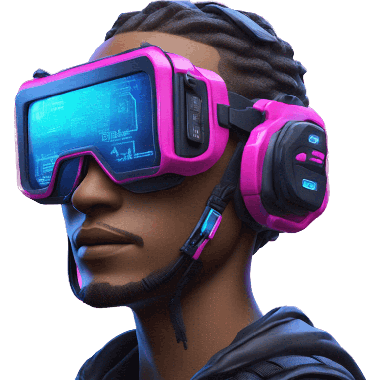 3D Emoji of a techwear Futuristic streetwear metaverse high tech clothes. Pink and Blue neon READY PLAYER ONE matrix Cyberpunk emoji