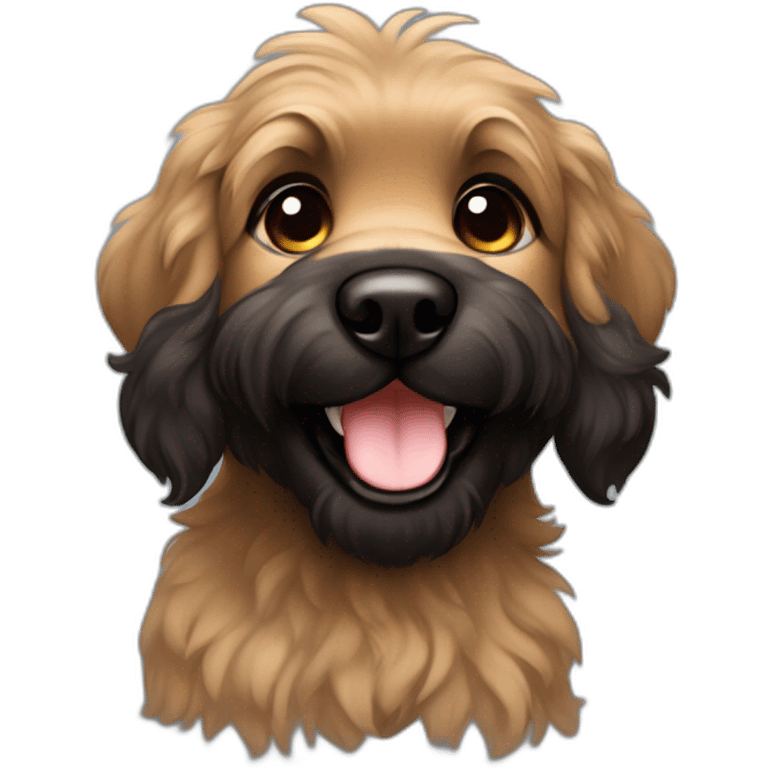 bouvier fawn brown and black big puppy face very long hair smiling dark short ears emoji