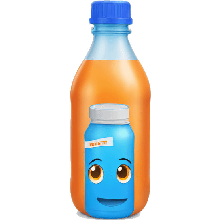 1 orange plastic bottle with a blue lid and blue label emoji