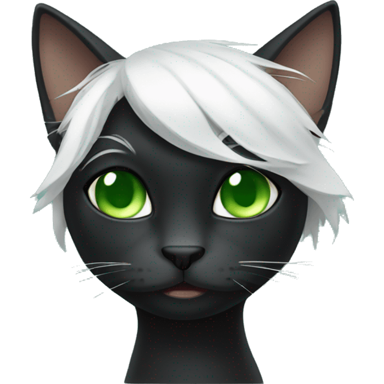 Black cat with green eyes and white hair in neck emoji