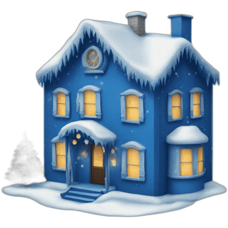 New Year's house decorated blue emoji