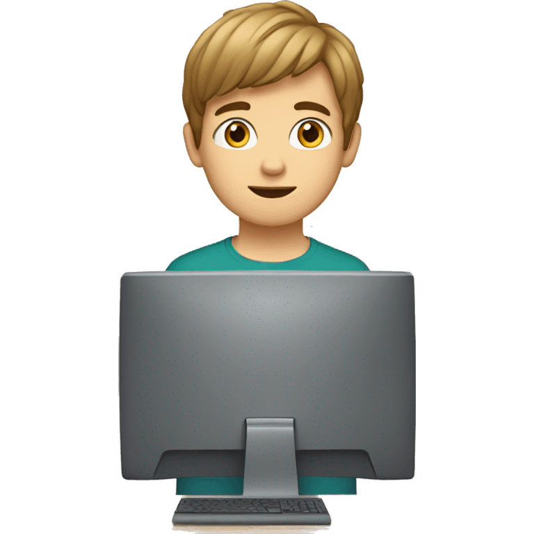 boy with light brown hair and a computer in front of him and no glasses emoji