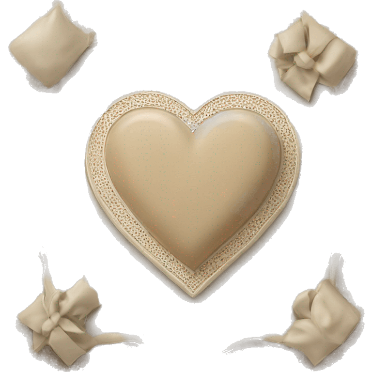 Beige heart, beige Muslim prayer mat, beige Quran, beige bow, white masjid emoji