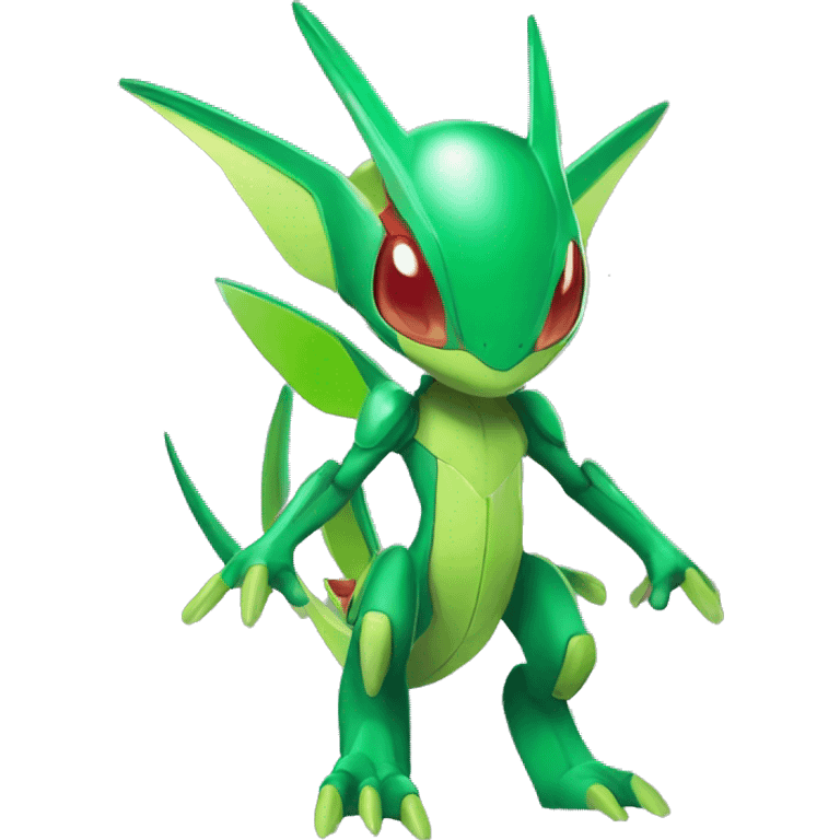 a shiny green Genesect-Flygon-Raptor-Fakémon—hybrid with a futuristic visor-helmet full body emoji