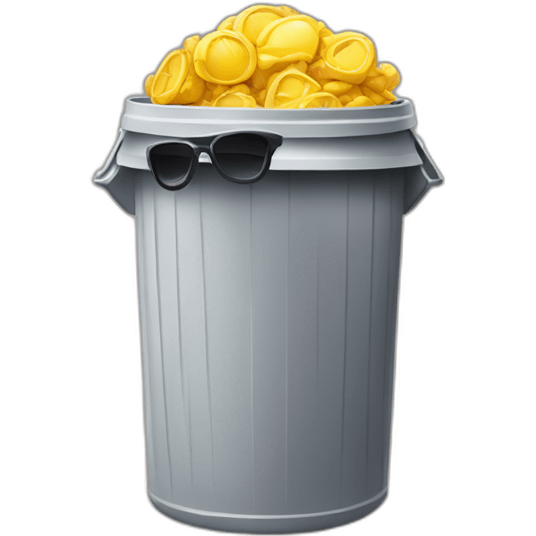 trash can with sunglasses, brain on top emoji