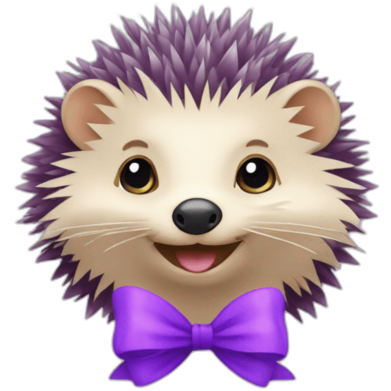 Cheerful hedgehog with a purple bow emoji