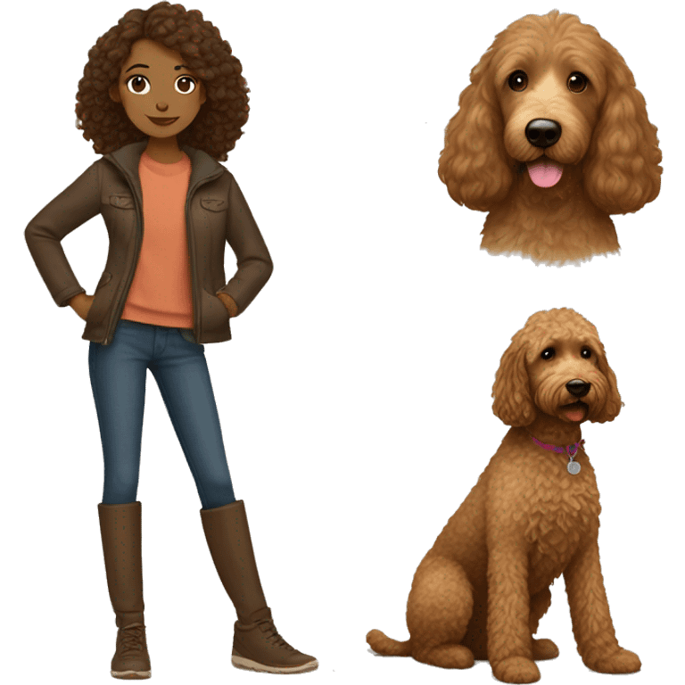 Brown hair girl with brown goldendoodle emoji