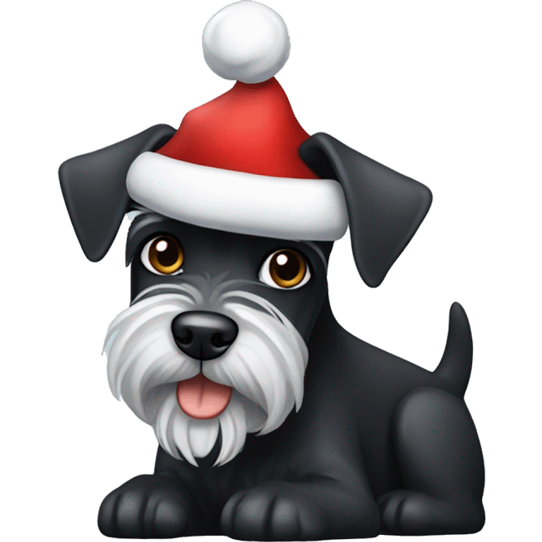 Black mini schnauzer in a Santa hat emoji