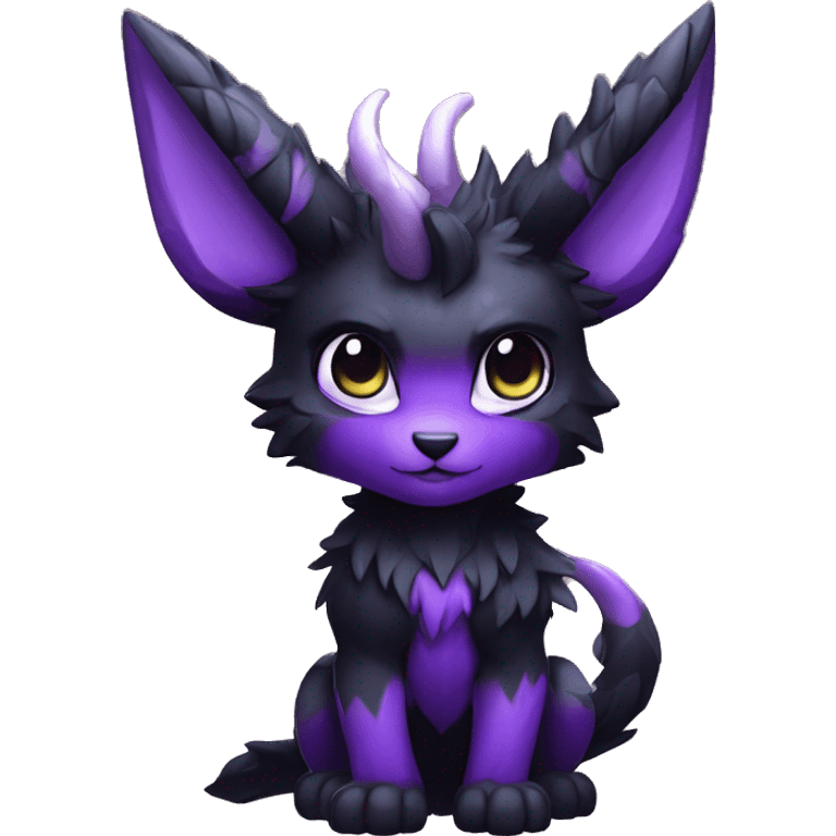 Anthro-Edgy-Black-Purple-Contrast-Colors-Fantasy-Fur-Sona-Chibi-Shiny-Fakémon-Hybrid with horns full body emoji