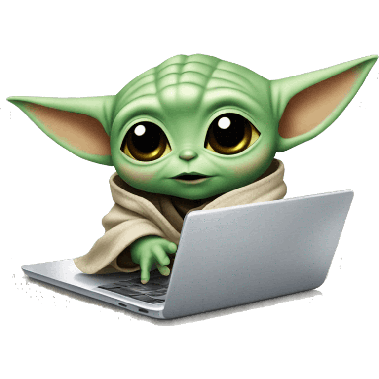 A cute Baby Yoda from Star Wars with a laptop emoji