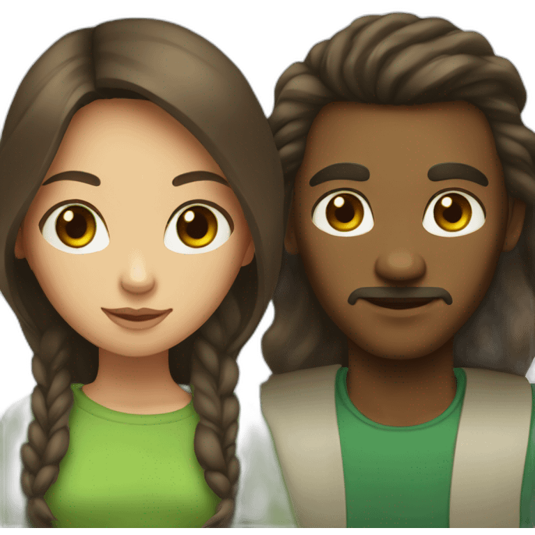 African man and asian girl with brown long hair and green eyes emoji