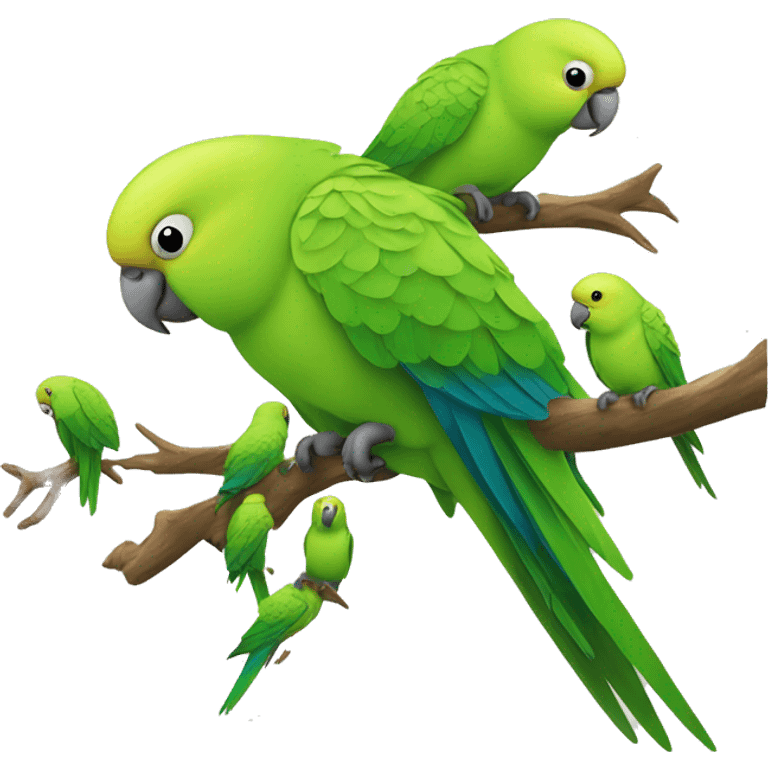 5 green parakeets sitting in a tree emoji