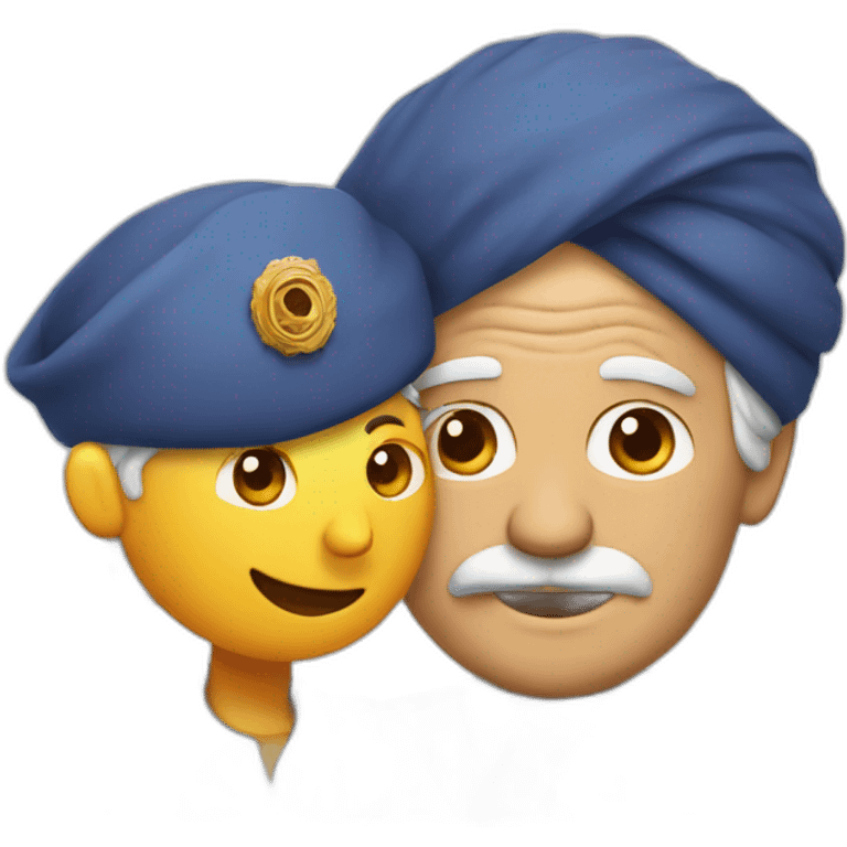 Turban older Man from India hugs detective hat older European  emoji