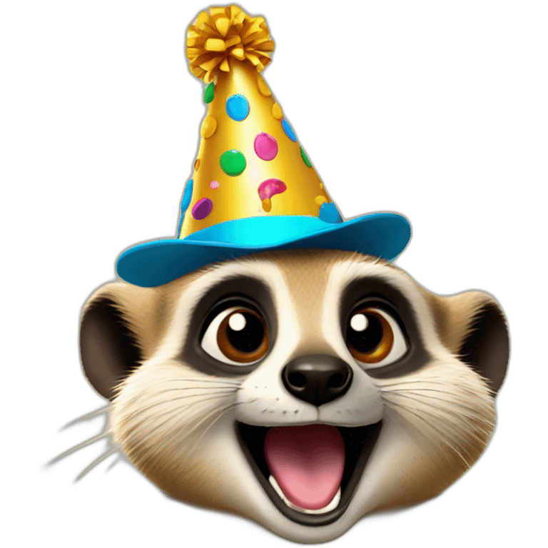 laughing meerkat with birthday hat emoji