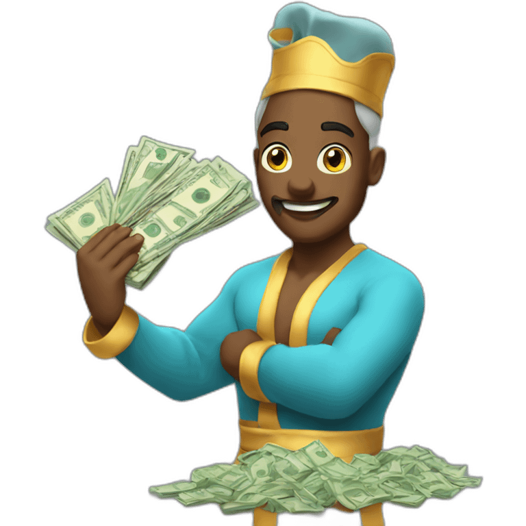 genie holding the big stack of money emoji