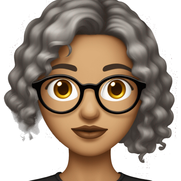 Jeune femme brune cheveux court yeux marrons et lunettes rondes dorées avec piercing au nez noir et septum argent  emoji