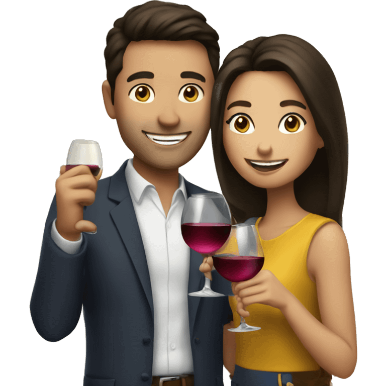 Brunette couple cheers wine emoji