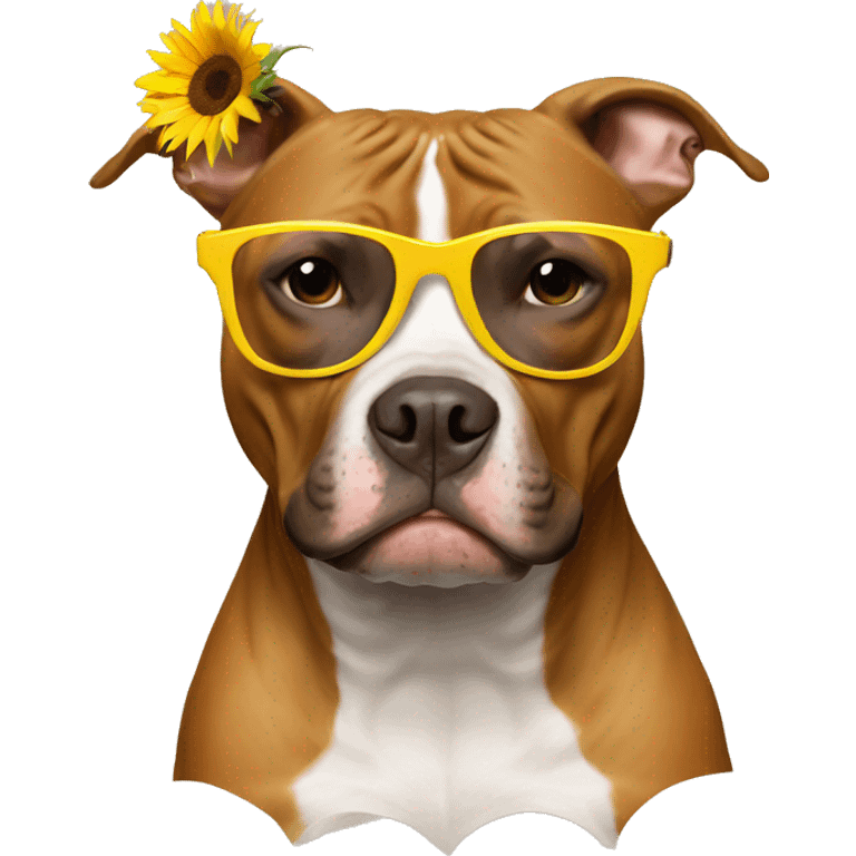 Pitbull with sunflower glasses emoji