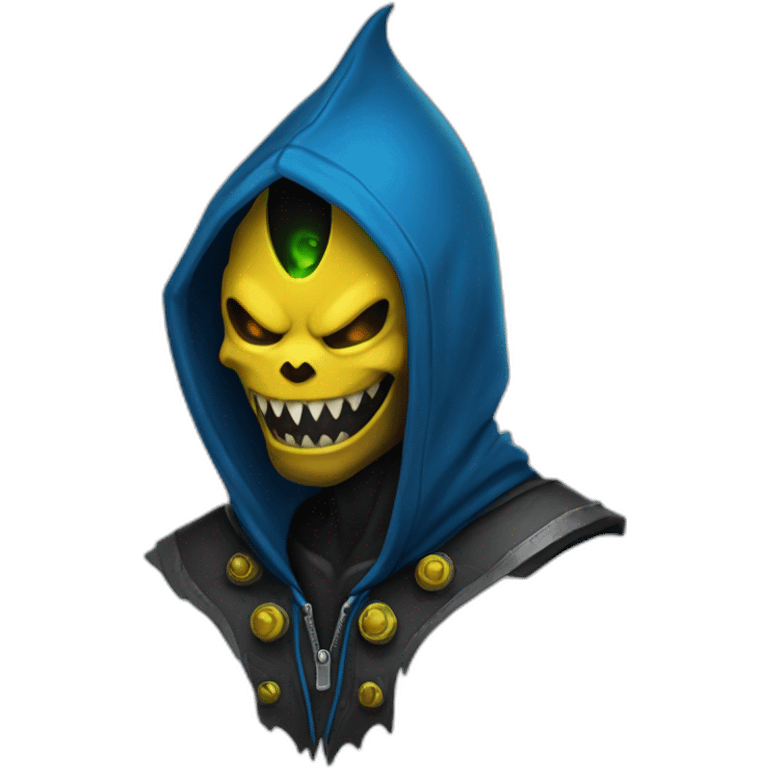 dominus badana hoodie with yello blue scary demon eyes emoji