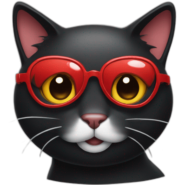 black cat wearing red with and a gogle with smiling face emoji