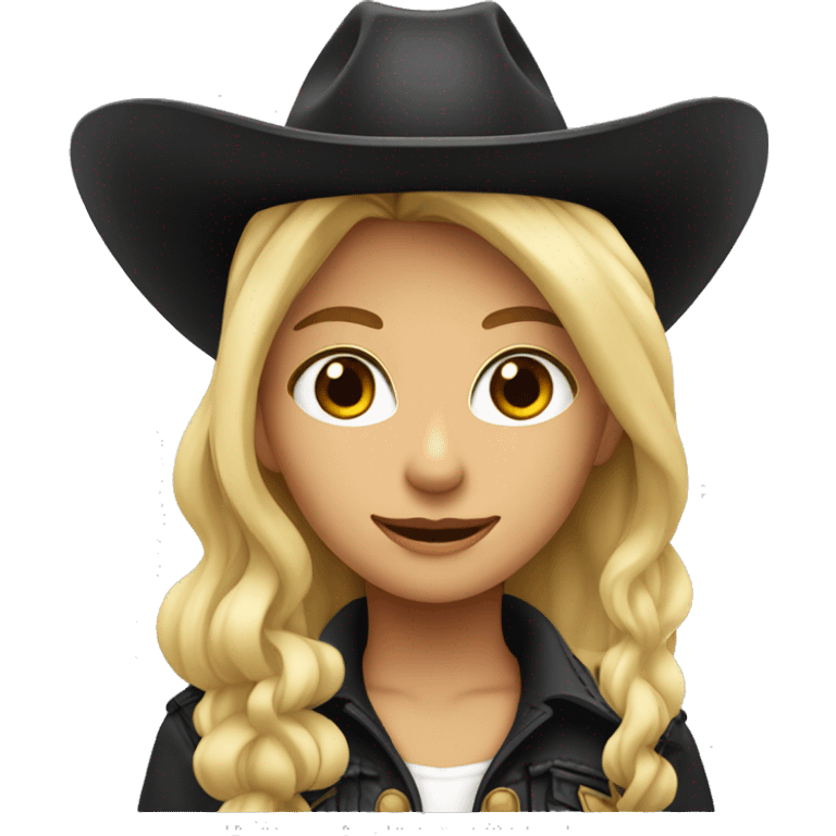 Blonde cowgirl with brown eyes and a black cowboy hat emoji